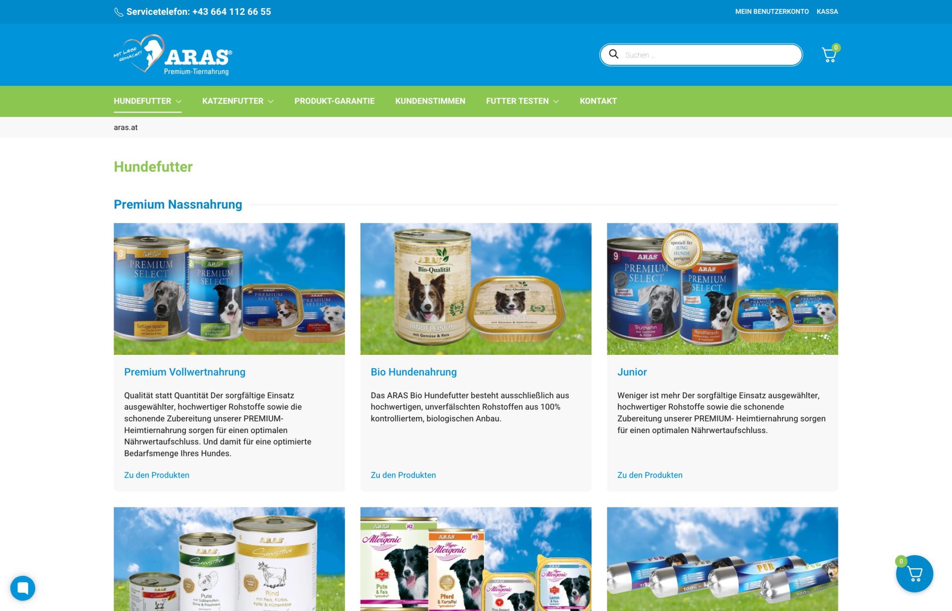 Webseite Aras Tiernahrung